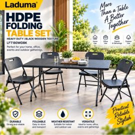 Laduma Wooden Texture Heavy Duty Folding Table, Black ( Chair Are Not included )